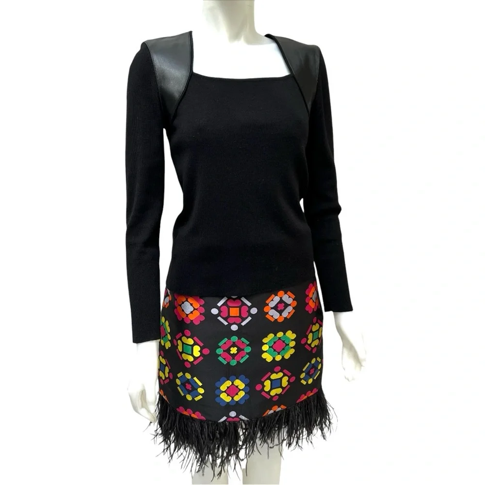 NWT MILLY NY Mini Skirt Couture Barbicore Glam Ostrich Feather Print Allover Sz2